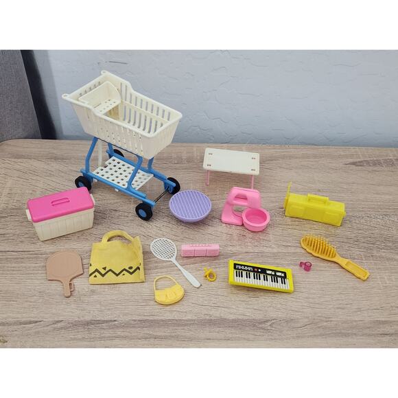 Vintage Barbie Accessories Shopping Cart Cooler Keyboard Radio Mixer Grill Table - Picture 1 of 14